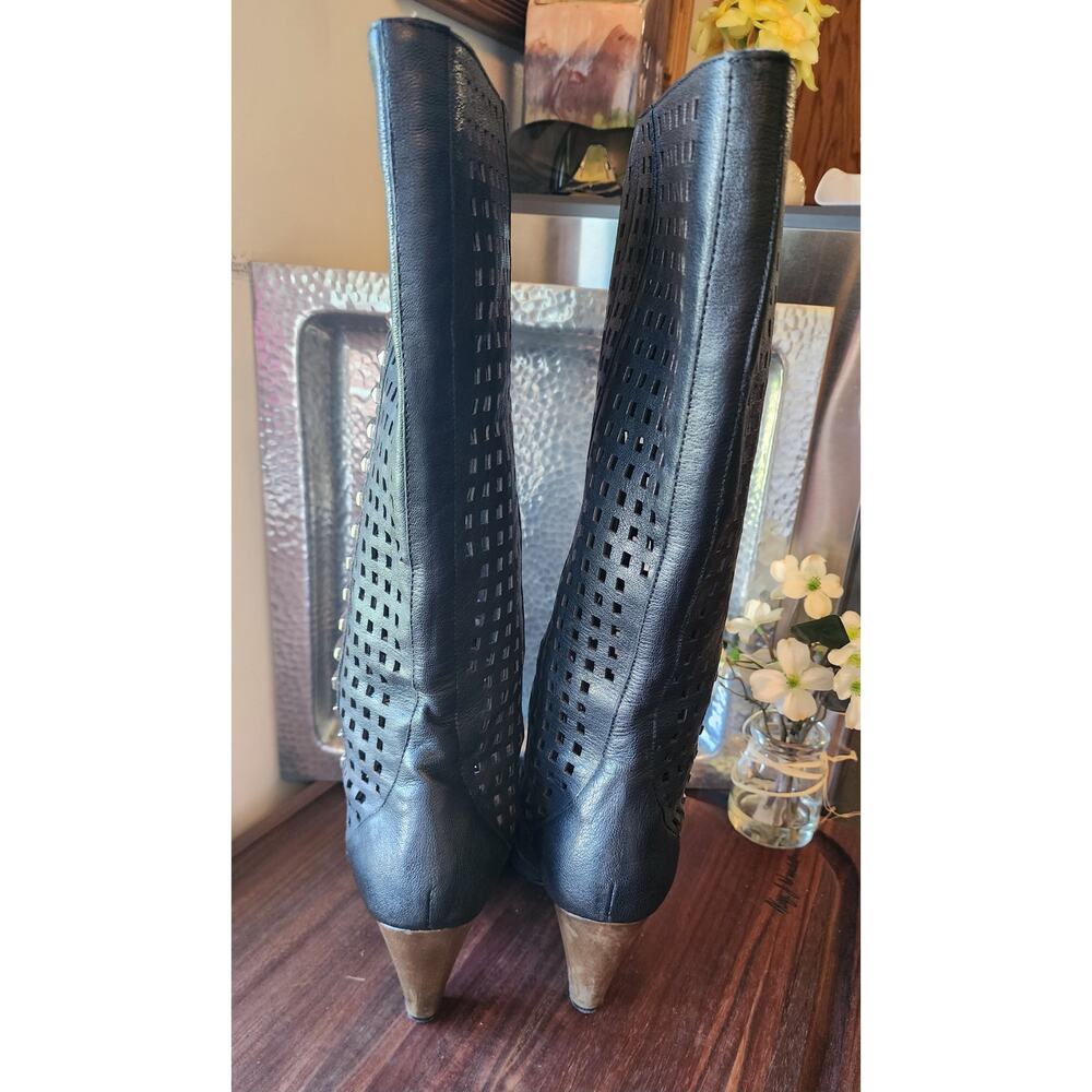 Miss Sixty Six Black Perforated Boots Y2k Whimsigoth Festival Indie - Picture 3 of 7